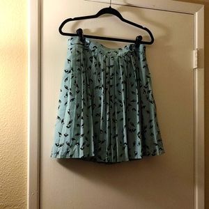 Blue Skirt with Bird Print